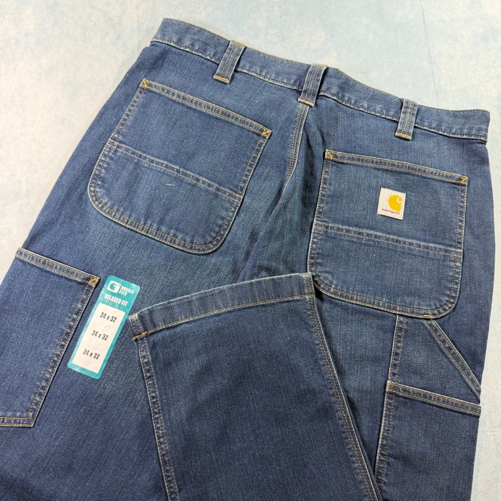 Carhartt Utility Jeans Mens 34x32 Blue NWT Rugged Flex Relaxed Fit BD2808-M
